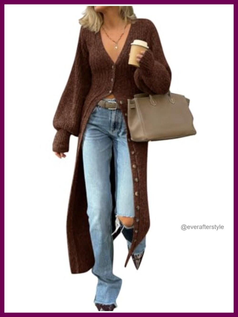 Chunky Knit Long Duster Cardigan V-Neck Button Down Maxi Sweater Dress